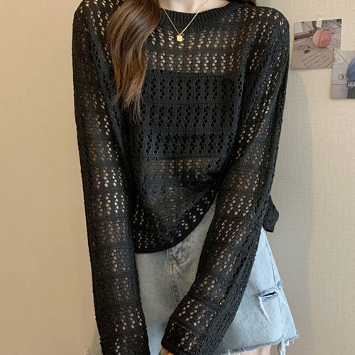 SSH-211  여성 4컬러 루즈핏 시스루 긴팔 니트 